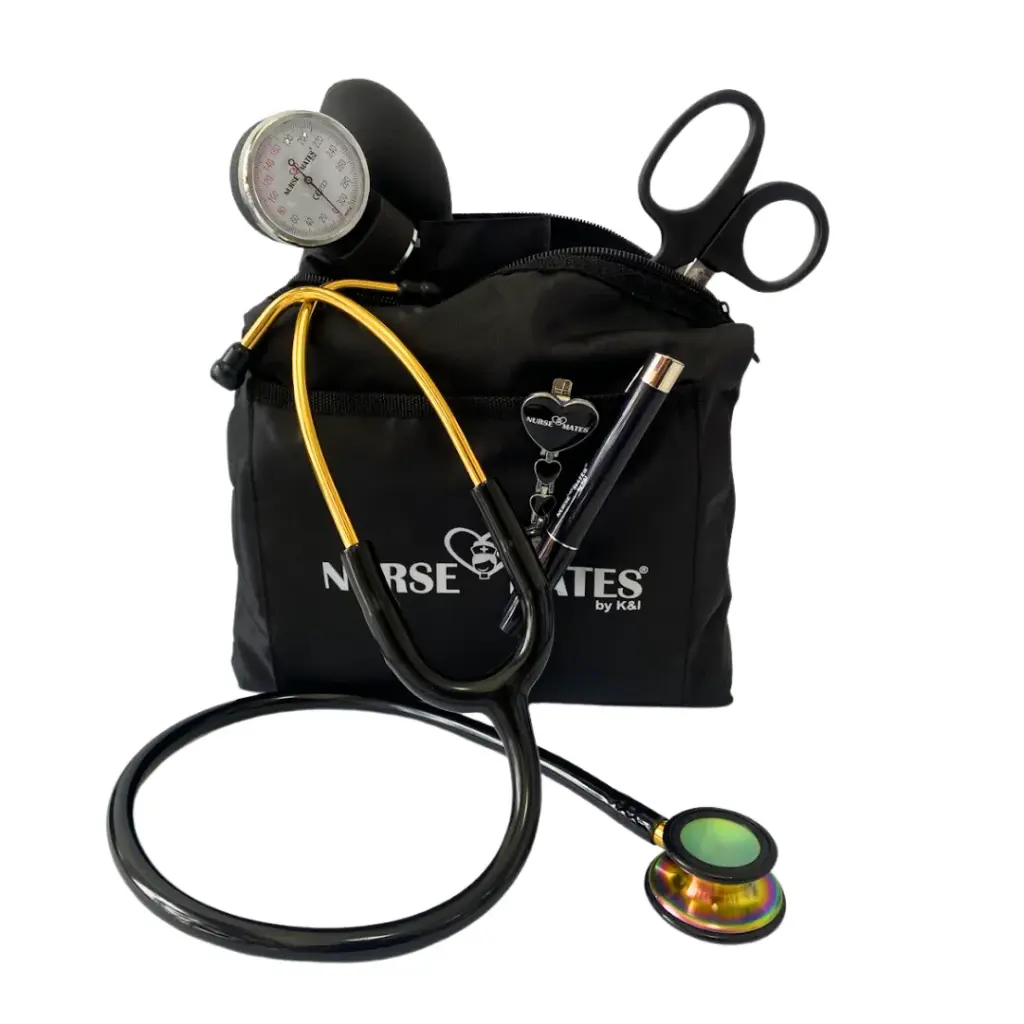 [KI-NM900-BLK] KIT TENSIÓMETRO + ESTETOSCOPIO CLINICO DUAL - "NURSE MATES" (Negro)